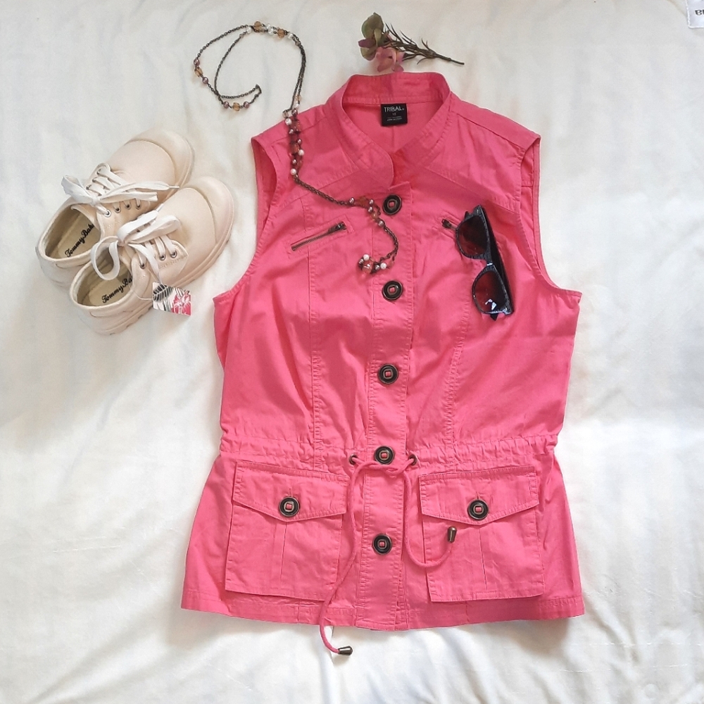 TRIBAL Cargo Vest, Sleeveless, Pockets, Drawstring